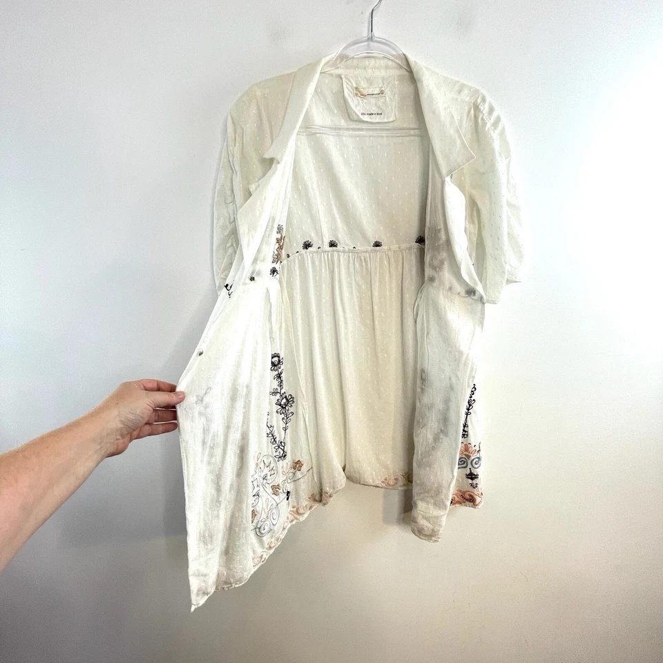 Chaqueta Top Ligera Odd Molly Talla 8 10 S 1 Blanco Algodón Cuentas Foto 3 de 4