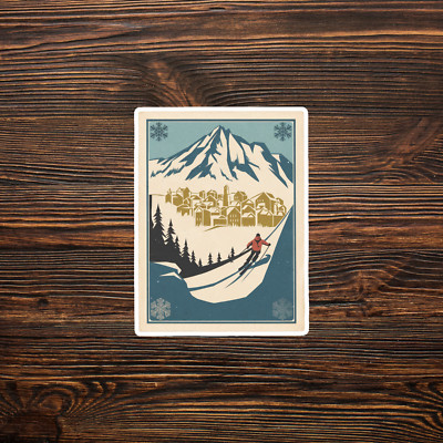 Vintage Ski Resort Sticker: Retro Mountain Skiing Scene Decal #3070