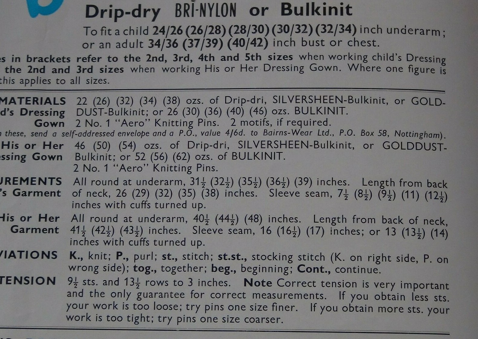 LADIES/CHILD'S DRESSINGGOWN KNITTINGKNITTING PATTERNSIZE 22"42