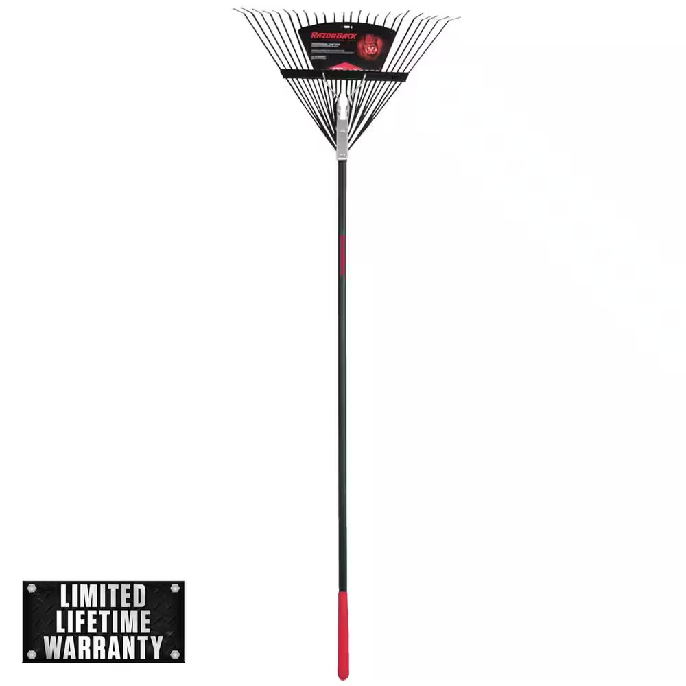 Razor-Back 51 In. Fiberglass Handle 24-Tine Steel Rake Lawn Leaves Yard Garden