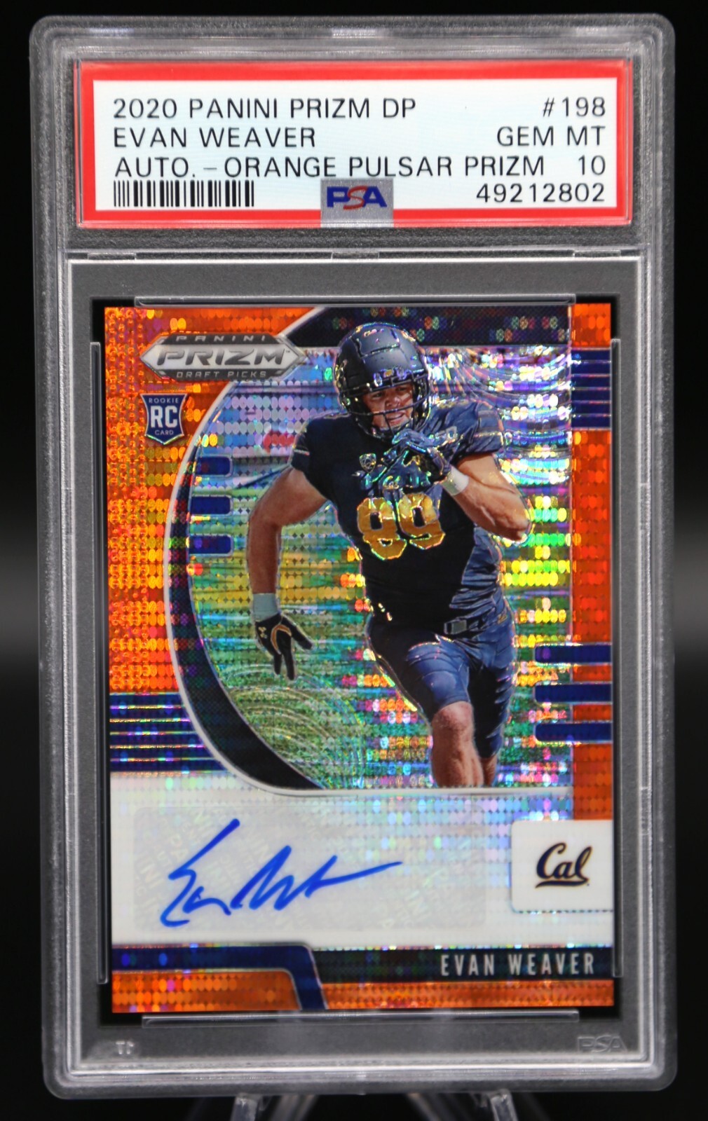 2020 Prizm Draft Picks EVAN WEAVER #198 Orange Pulsar /20 Rookie Auto RC PSA 10
