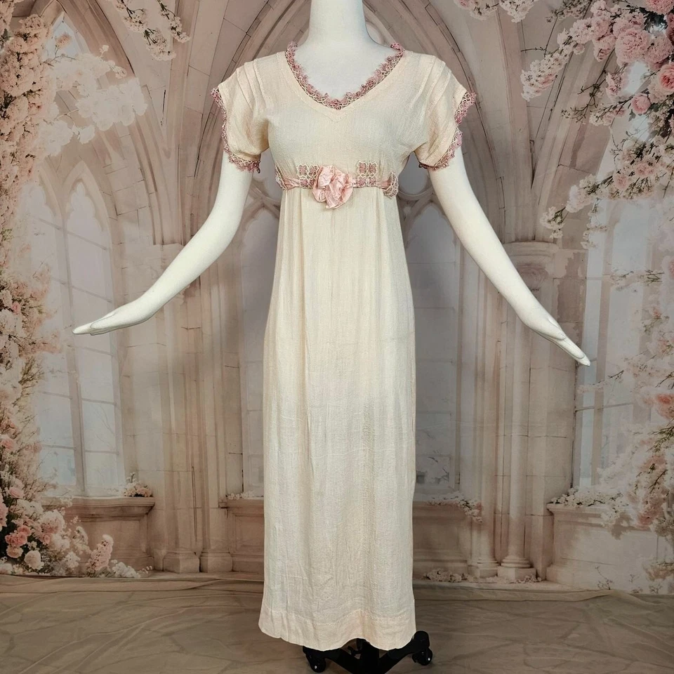 Antiguo Maxi Vestido Lencería Vintage Años 30 Único Rosa Hecho a Mano Foto 2 de 4