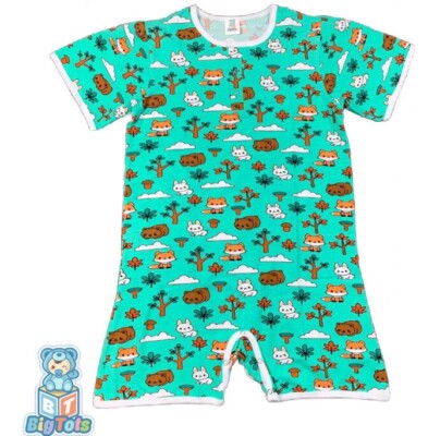 Adult snap crotch romper Baby Forest Animals print pocket