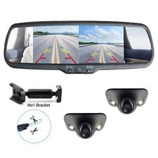 4.3" Dual Split Screen Revese Mirror Monito+2 Front Side Rear view Backup Camera