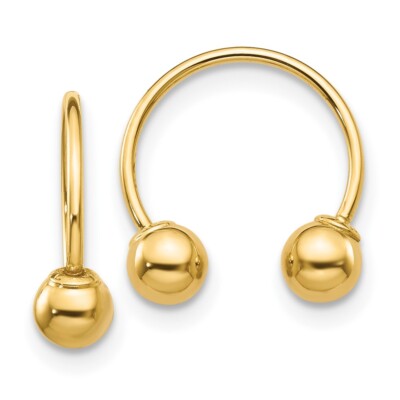 14 Karat Gelbgold offene Creolen Perlen Ohrringe für Damen L-13 mm, B-2 mm