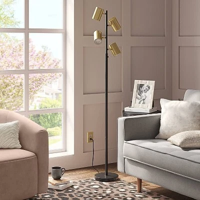 Dean Spotlight Floor Lamp Black Brass Includes LED Light Bulb Threshold