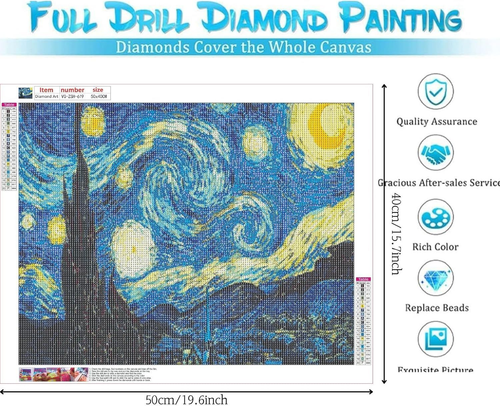 Large Diamond Painting Kits for Adults, Van Gogh Starry Night 5D Diamond Art Kit - Picture 4 of 7