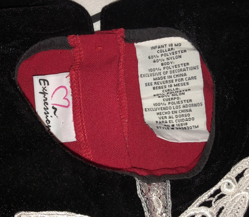 Expressions Baby Girl 18 Months Vintage Red Black Velvet Holiday Dress - Image 3 of 4