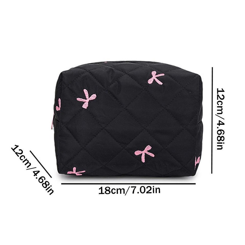 Cute Bow Flower Makeup Bag Women Zipper Cosmetic Organizer Female