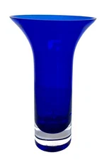 Gorgeous Designs - Clear & Cobalt Blue Art Glass Vase, 9-1/2" Tall