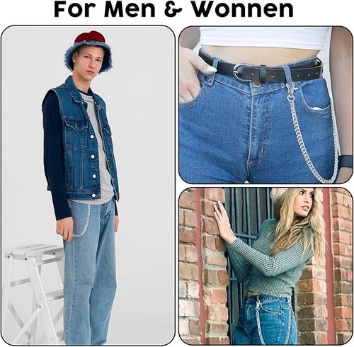 Pants Chain, 20" Wallet Chains for Men, Silver Chain for Pants,Heavy Duty Pocket - Picture 4 of 8