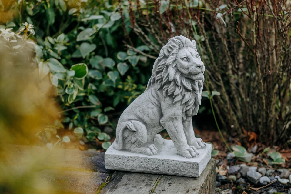 Löwe 2er-Set Steinfigur H.34 cm 25 x 14 cm Grau 22 kg Weißbeton frostsicher - Bild 2 von 4