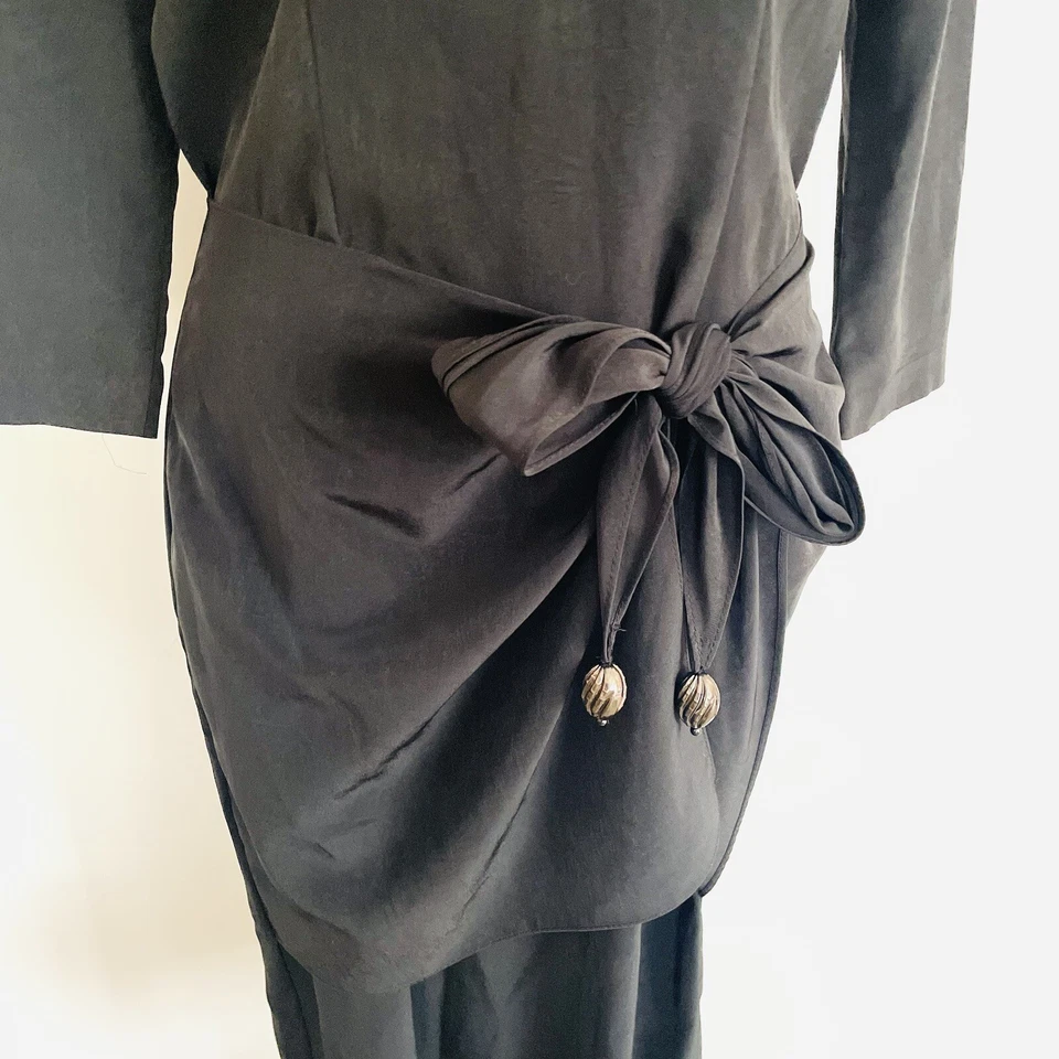 Size Au 10 Vintage 80s 90s Jacqueline Eve Black Pencil Dress Going Out Foto 4 de 4