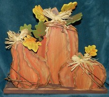 GORGEOUS PAINTED WOOD TRIO OF PUMPKINS Autumn/Fall/Halloween 2