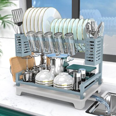 Dish Drying Rack 2 Tier Dish Racks For Kitchen Counter Large Dish Drying Rack Wi