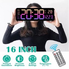 16" BIG DIGITAL LED CLOCK WALL MOUNT LARGE NUMBERS TIMER DATE TEMPERATURE US