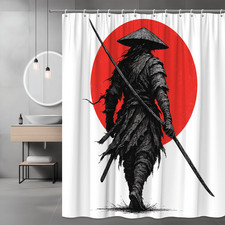 Japanese Warrior Shower Curtain - Red Circle Design