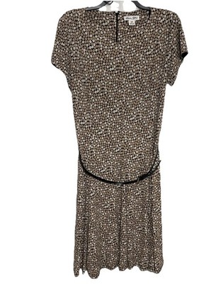 Laura Jeffries Women s Dress Size 18 Brown Tan Polka Dot Belted Short Sleeve