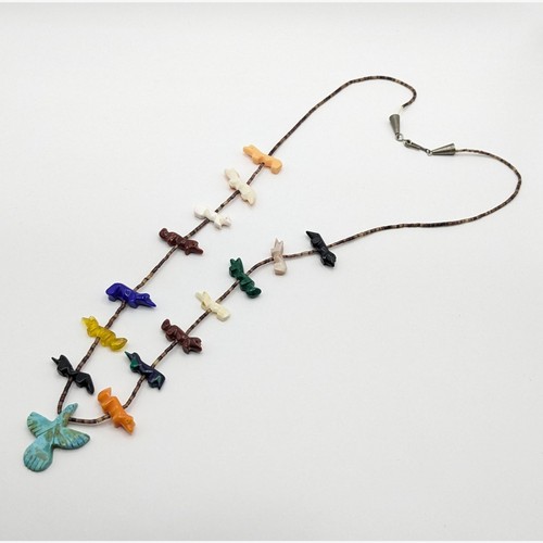 Collar fetiche vintage de animales con piedras preciosas de una sola hebra de nativos americanos 27,5 pulgadas