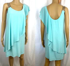 Betsy & Adam Ruffle Aqua Sheath Dress with One Embellished Shoulder, Size 8