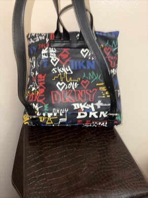 DKNY Tilly This Graffiti Foldover Backpack Logo Graffity Print New Without Tags DKNY Tilly Fold Over Backpack Graffiti Logo Black Multicolor  main image 2