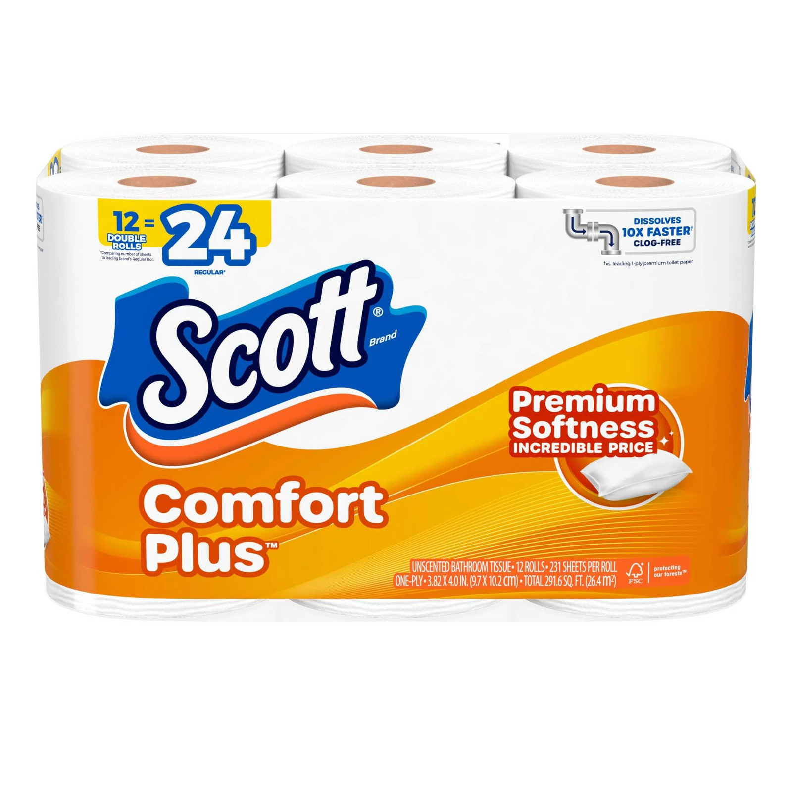 ComfortPlus 12 Double Rolls Toilet Paper - Soft, Strong & Absorbent