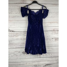 Vintage Roberta Dress Juniors 3/4 Blue Velvet Sweetheart Fit Flare Rhinestone