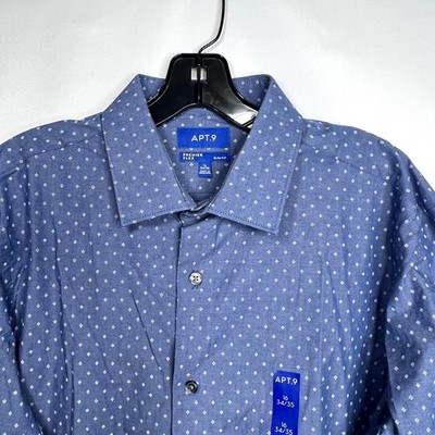 Apt.9 Blue Diamond Print Button Up Mens Large Premier Flex Slim Fit NWT