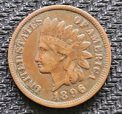 1896 Indian Head Cent Penny Feathers and Liberty Fine Details Rare Coin