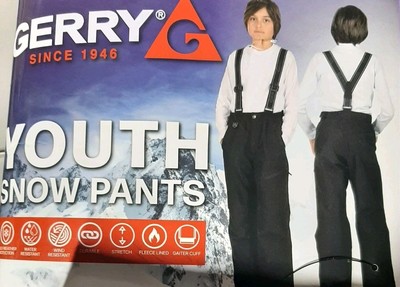 GERRY Youth Boys Snow Pants with Removable Suspenders Black Size MEDIUM 10/12