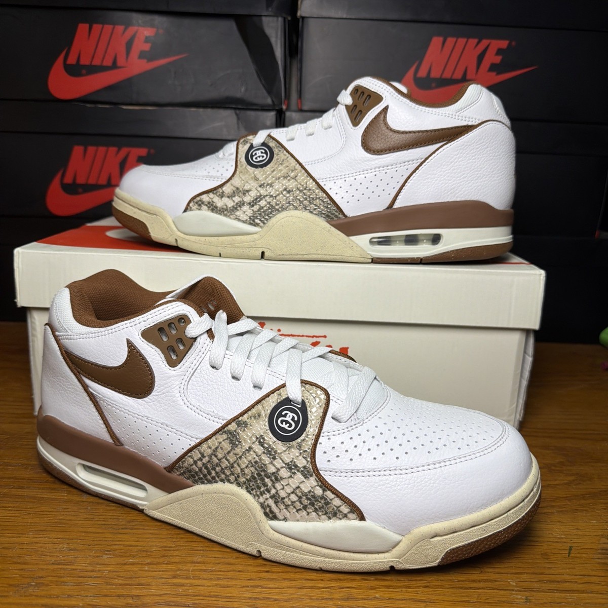 Stussy x Nike Air Flight 89 Low SP Size 13 Pecan Brown Snakeskin