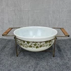 VTG Pyrex Serving Bowl w/ Stand 404 Spring Blossom Crazy Daisy Green 4 Qt RARE