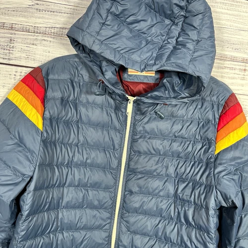 Marine Layer x Lost & Found Banks Hooded Down Puffer Jacket Blue Stripe Men M  - product listing photo