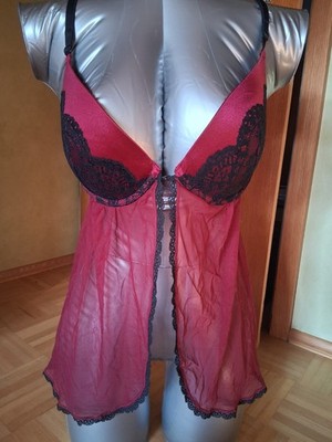 La Senza Babydoll Lingerie Negligé Damen L rot/schwarz Dessous sexy Mesh Spitze