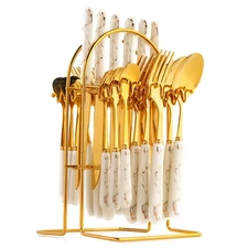 24-Piece Gilded Stainless Steel Flatware Set,Kitchen Utensil Tableware Cutler...
