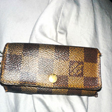 Louis Vuitton Key Case Leather Brown Check Pattern Logo Accent Unisex