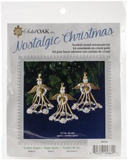 Solid Oak Nostalgic Christmas Beaded Crystal Ornament Kit-Golden Angels - 2 Pack