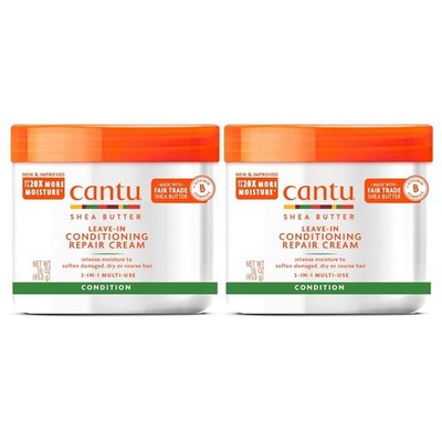 Moisturizing Leave-In Conditioning Cream with Pure Shea Butter - 2 Jars of 16 oz