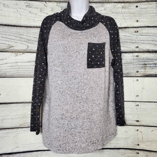 White Birch Gray Polka Dot Cowl Neck Pullover Top Women’s Medium USA Made