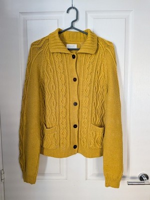 Toast Cable Knit Boxy Cardigan Wool Cotton Mustard Buttoned Size Medium 