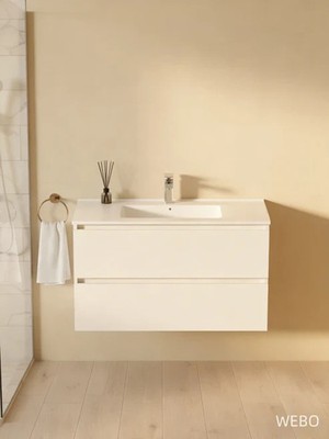 London Badmöbel 100cm Weiß Komplettset 1 Armaturenloch bathroom furniture WEBO