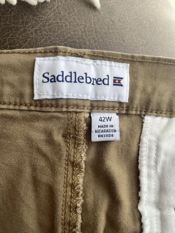 SADDLEBRED Caqui Marrón Beige Chino Informal Pantalones Cortos Bolsillos Cremallera Mosca Para Hombres Talla 42W Foto 3 de 4