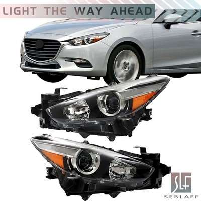 Fit For Mazda 3 Sedan Hatchback 2017-2018 Halogen Projector Black Headlight Pair