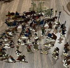 Vintage Heinrichsen German Flat Lead Figures Skaters Snowman 51 Piece Lot