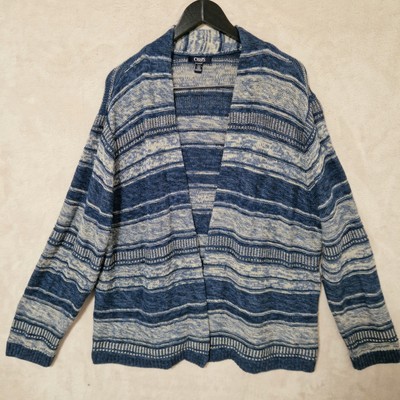 Chaps Strickjacke Damen 3X Royalblau Elfenbein weiß meliert Strick offen