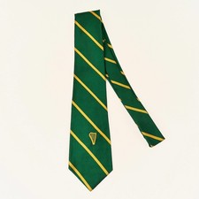 Vintage Silk Tie Green Gold Irish Harp Stripes Made in USA 3.5" x 57"