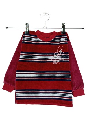 BATES Langarmshirt Kinder Baumwolle Blumen Stickerei Gestreift Rot 92