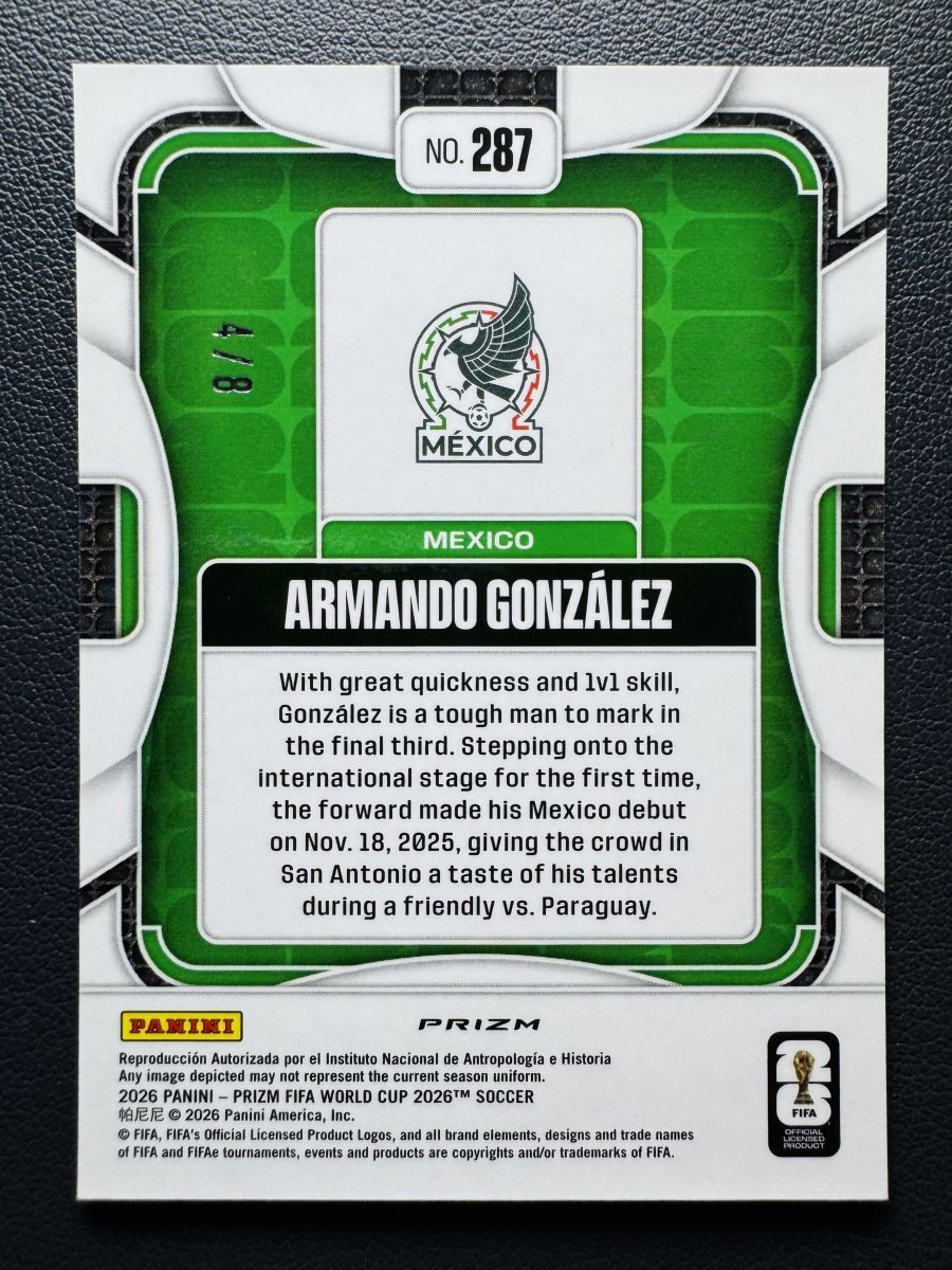 2026 Panini Prizm World Cup Armando Gonzalez #287 Rookie RC Plum Blossom /8 SSP view 2