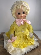 VINTAGE RUBBER FACE PLUSH DOLL PAJAMA Yellow BAG MAKEUP GUND RUSHTON 15"