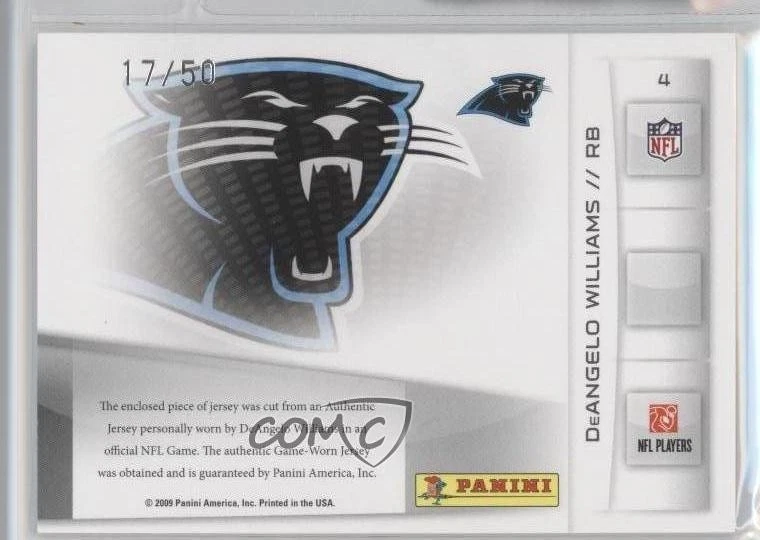 2009 Playoff Prestige Touchdown Sensations Materials Prime /50 DeAngelo Williams - Image 2 of 2